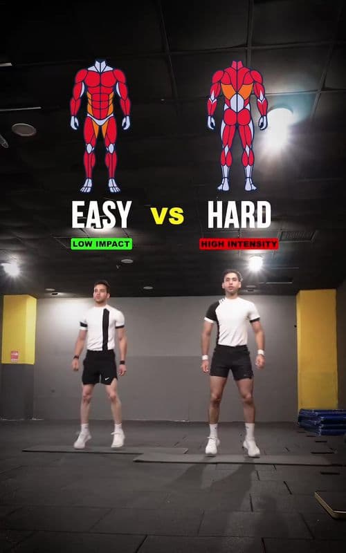 3 minutes Easy vs Hard cardio workout no equipment ✅🔥 #easyworkout #cardioworkout #hiitcardio #fitnessmotivation #homew