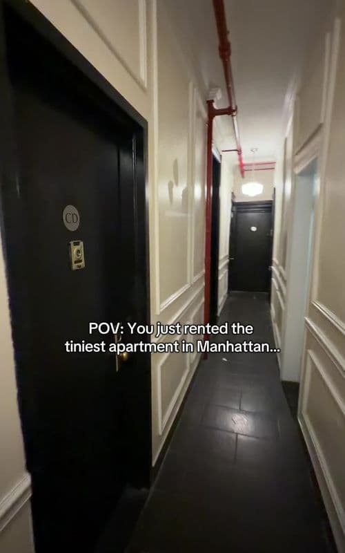Tiniest apartment in New York City.. $1,400 monthly… would you live here🔑#rent #nyc #manhattan #apartmenttour #fyp