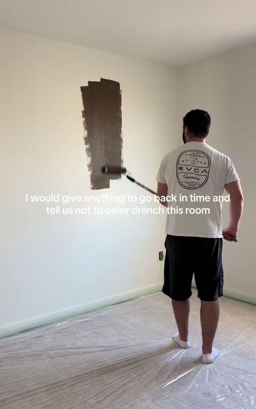 if you needed a sign to not color drench a room… let this be it 🤎 #colordrenching #homeimprovement #paintwithme #guestr
